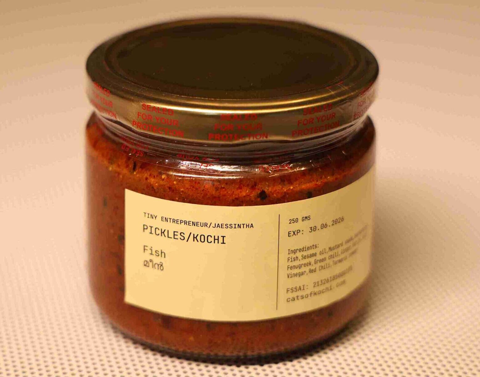 Community-crafted kingfish pickle prepared at aikyam space by women from Fort Kochi and Mattancherry