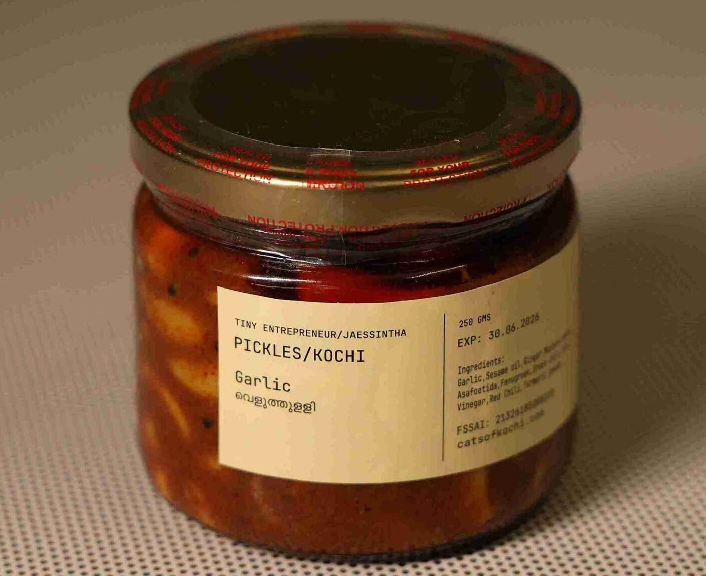 Community-crafted garlic pickle prepared at aikyam space by women from Fort Kochi and Mattancherry